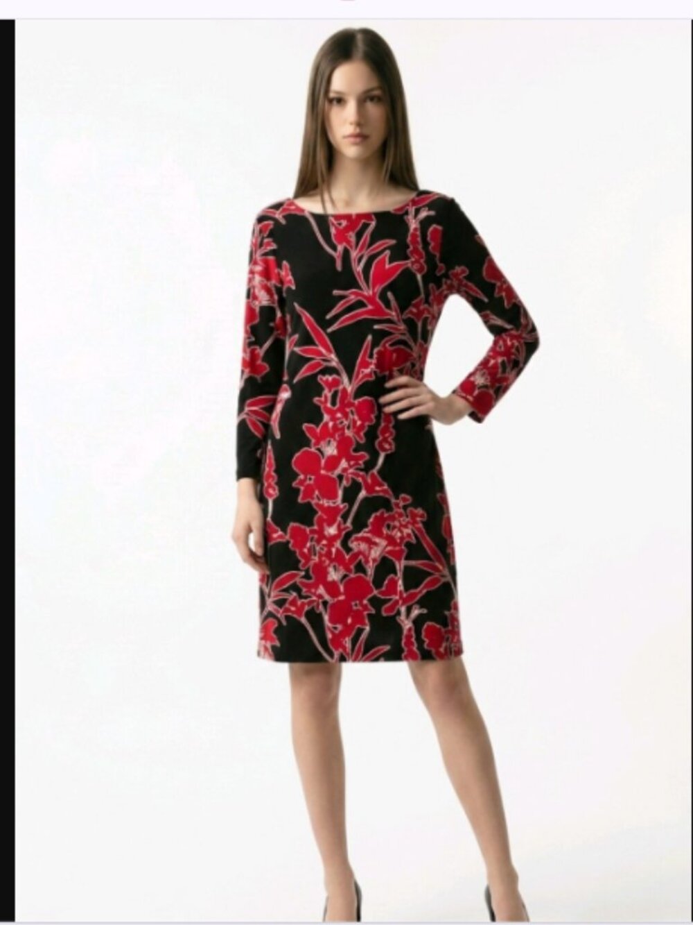 Lauren Ralph Lauren Jersey Knit Stretch Floral Print Dress Red Black NWT Sz 6